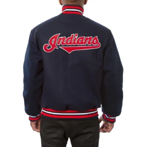 Alternative view of Cleveland Indians Full Wool One Color Rib Knitted Navy Wool Varsity Jacket