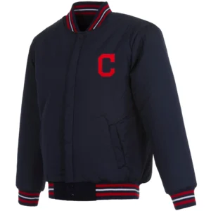 Alternative view of Cleveland Indians Full Wool One Color Classic Rib Knitted Wool Varsity Navy Jacket