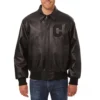Cleveland Indians Shirt Style Collar Full Leather Black Varsity Jacket