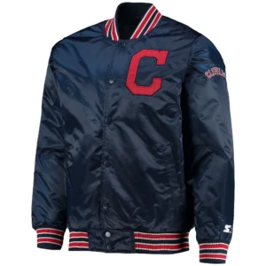 Cleveland Indians Starter The Diamond Full-Snap Satin Varsity Navy Jacket