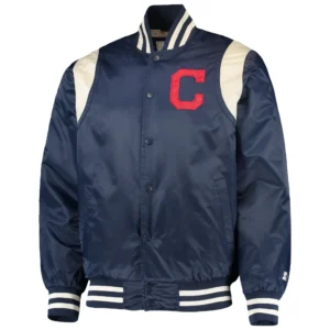 Cleveland Indians Prime Time Starter Vintage Full-Snap Satin Varsity Navy Jacket