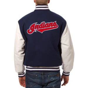 Alternative view of Cleveland Indians Two Tone Wool & Leather Varsity Jacket