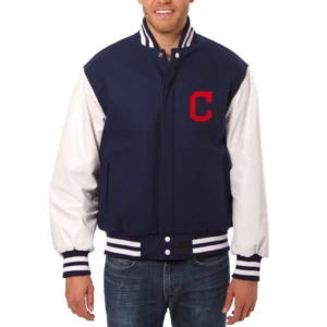 Cleveland Indians Two Tone Wool & Leather Varsity Jacket