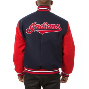 Alternative view of Cleveland Indians Full Wool Two Tone Varsity Jacket Navy & Red
