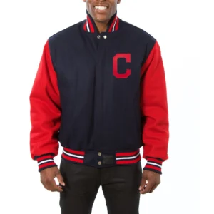 Cleveland Indians Full Wool Two Tone Varsity Jacket Navy & Red