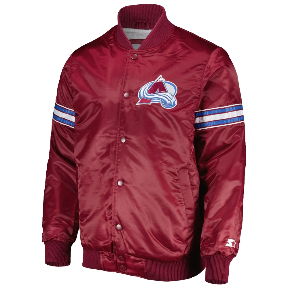Colorado Avalanche Pick & Roll Burgundy Satin Varsity Jacket