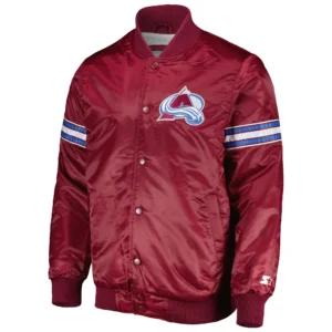 Colorado Avalanche Pick & Roll Burgundy Satin Varsity Jacket