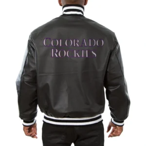 Alternative view of Colorado Rockies  Full Leather Black Varsity Jacket