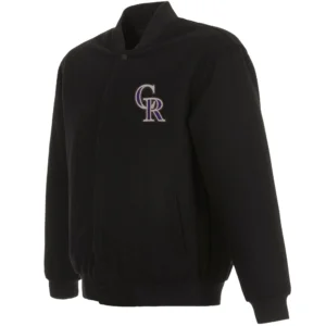 Colorado Rockies Baseball Team Players Black Full Wool One Color Varsity Jacket