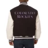 Colorado Rockies Two Tone Wool & Leather Varsity Jacket Black & White - Image 2