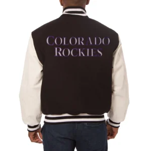 Alternative view of Colorado Rockies Two Tone Wool & Leather Varsity Jacket Black & White