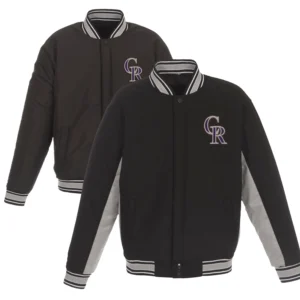 Alternative view of Colorado Rockies JH Design Wool Poly-Twill Accent Black Varsity Jacket