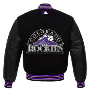 Alternative view of Colorado Rockies Letterman Black Wool & Faux Leather Varsity Jacket