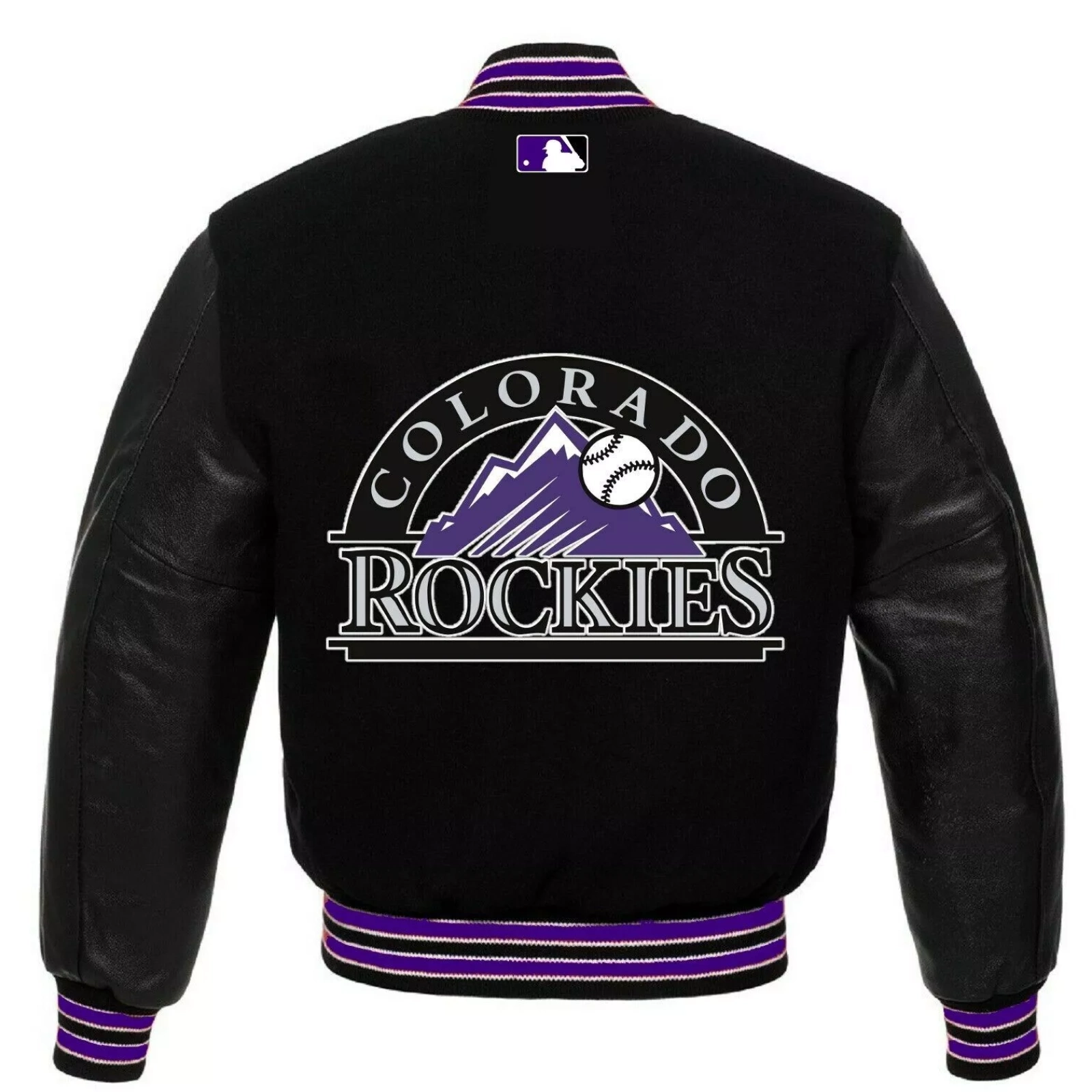 Colorado Rockies Letterman Black Wool & Faux Leather Varsity Jacket - Image 2