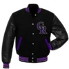 Colorado Rockies Letterman Black Wool & Faux Leather Varsity Jacket