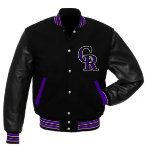 Colorado Rockies Letterman Black Wool & Faux Leather Varsity Jacket