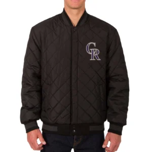 Alternative view of Colorado Rockies Black Wool & Leather Reversible Varsity Jacket