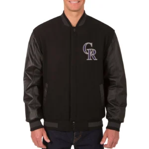 Colorado Rockies Black Wool & Leather Reversible Varsity Jacket