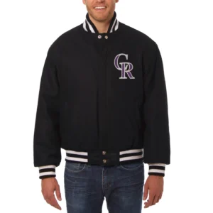 Colorado Rockies Rib Knitted Black Full Wool One Color Varsity Jacket