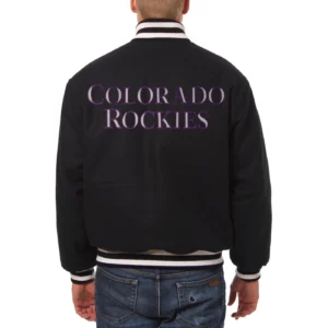 Alternative view of Colorado Rockies Rib Knitted Black Full Wool One Color Varsity Jacket