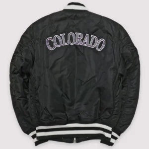 Alternative view of Colorado Rockies MA-1 Rib Knitted Full-Zip Bomber Varsity Black Jacket