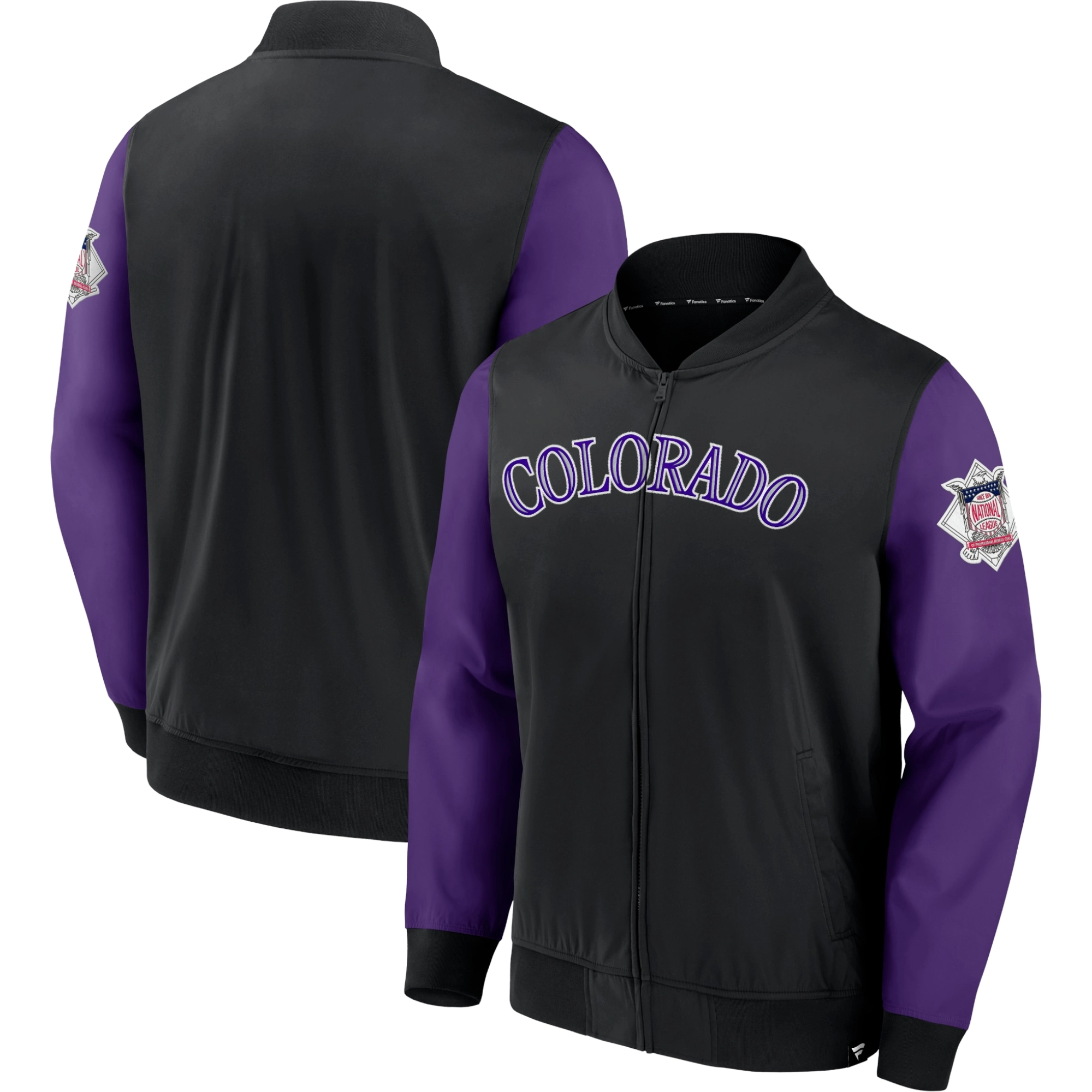 Colorado Rockies Rib Knitted Full-Zip Lightweight Bomber Varsity Jacket Black & Purple - Image 3
