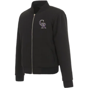 Colorado Rockies Ribbed Knitted Full-Zip Black Full Wool One Color Varsity Jacket