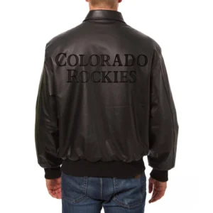 Alternative view of Colorado Rockies Shirt Style Collar Full Leather Black Varsity Jacket