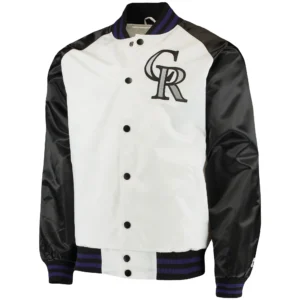 Colorado Rockies Clean Up Hitter Full-Snap Satin Varsity Jacket White & Black