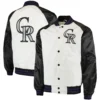 Colorado Rockies Clean Up Hitter Full-Snap Satin Varsity Jacket White & Black - Image 3