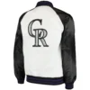 Colorado Rockies Clean Up Hitter Full-Snap Satin Varsity Jacket White & Black - Image 2