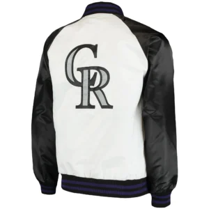 Alternative view of Colorado Rockies Clean Up Hitter Full-Snap Satin Varsity Jacket White & Black