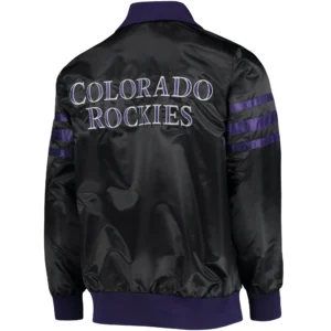 Alternative view of Colorado Rockies Starter The Captain II Full-Zip Satin Varsity Black Jacket