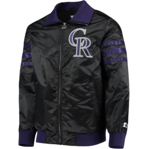 Colorado Rockies Starter The Captain II Full-Zip Satin Varsity Black Jacket
