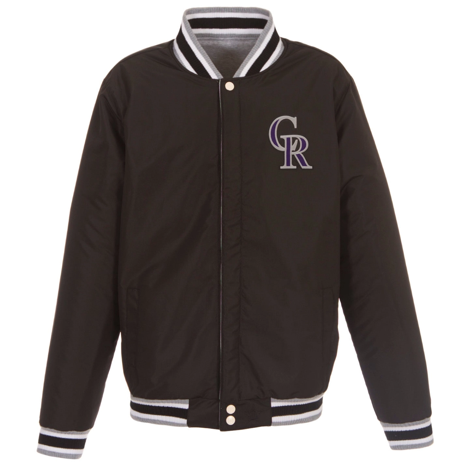 Colorado Rockies Two-Tone Reversible Fleece Varsity Jacket Gray & Black - Image 2