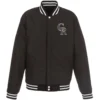 Colorado Rockies Two Tone Wool & Leather Varsity Jacket - Image 2