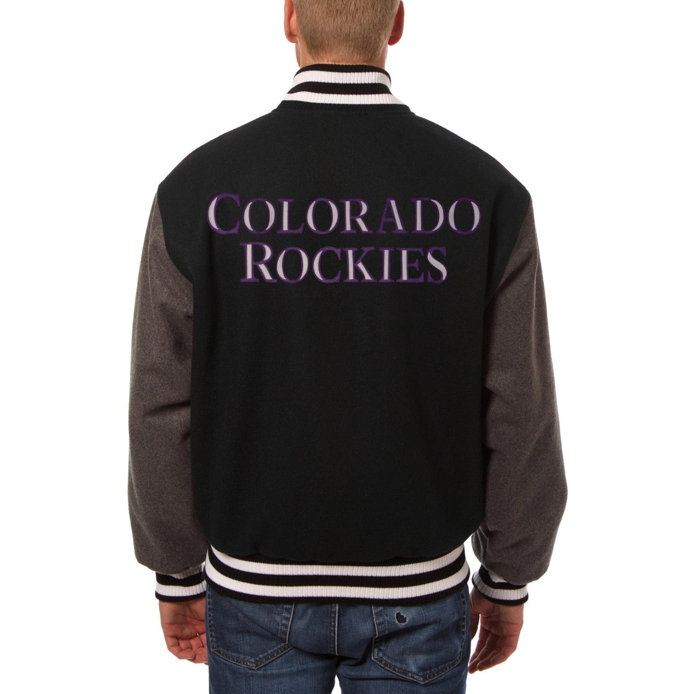 Colorado Rockies Full Wool Two Tone Varsity Jacket Black & Gray - Image 2