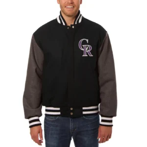 Colorado Rockies Full Wool Two Tone Varsity Jacket Black & Gray