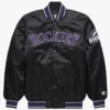 Colorado Rockies X Starter Heavyweight Full-Snap Black Satin Varsity Jacket