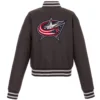 Columbus Blue Jackets Women's Full-Snap Satin Varsity Jacket - Image 2