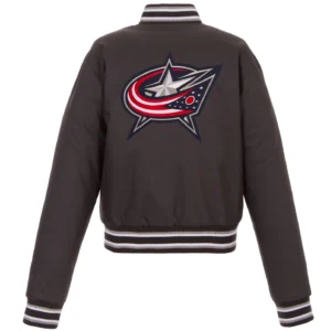 Alternative view of Columbus Blue Jackets Women's Full-Snap Satin Varsity Jacket