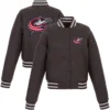 Columbus Blue Jackets Women's Full-Snap Satin Varsity Jacket - Image 3