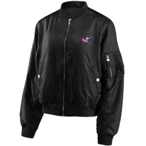 Columbus Blue Jackets Bomber Full-Zip Satin Varsity Black Jacket