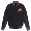 Columbus Blue Jackets Poly-Twill Accent Wool Varsity Jacket Navy & Charcoal