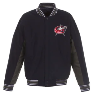 Columbus Blue Jackets Poly-Twill Accent Wool Varsity Jacket Navy & Charcoal