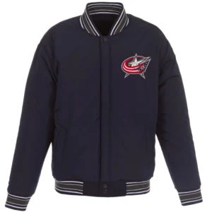 Alternative view of Columbus Blue Jackets Poly-Twill Accent Wool Varsity Jacket Navy & Charcoal