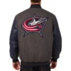 Columbus Blue Jackets Wool & Leather Reversible Varsity Jacket Charcoal/Navy - Image 3