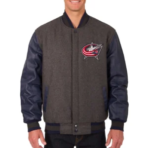 Columbus Blue Jackets Wool & Leather Reversible Varsity Jacket Charcoal/Navy