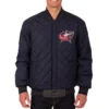 Columbus Blue Jackets Wool & Leather Reversible Varsity Jacket Charcoal/Navy - Image 2