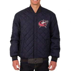 Alternative view of Columbus Blue Jackets Wool & Leather Reversible Varsity Jacket Charcoal/Navy